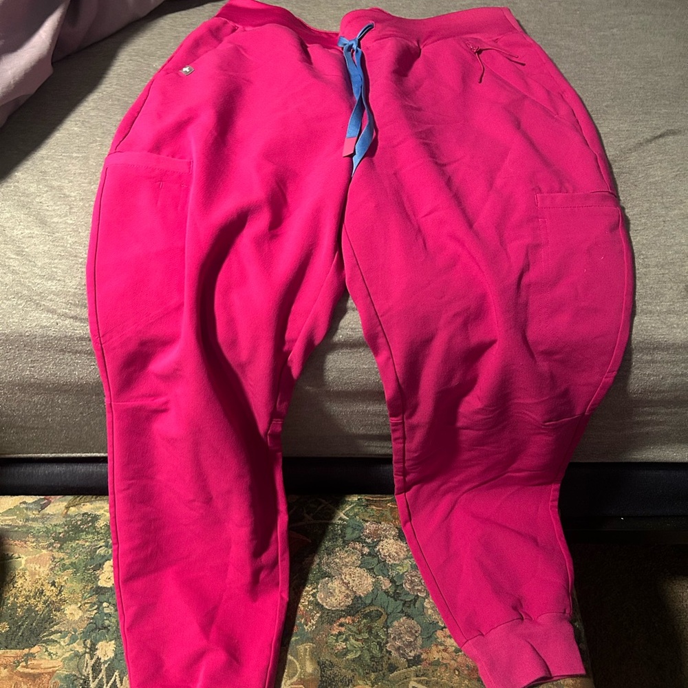 Figs Bottoms in Hot Pink with Blue Drawstring